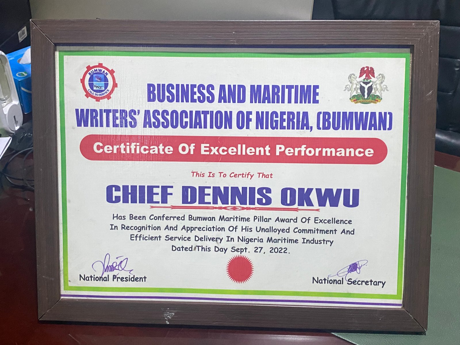 Bumwan Maritime Pillar Award of Excellence